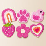 Pink heart, duck and strawberry punch needle coaster kit finished handmade coasters