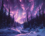 Pink northern lights over snowy forest cross stitch kit for beginners
