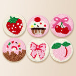 Pink peach, strawberry and cupcake punch needle coaster kit finished handmade coasters