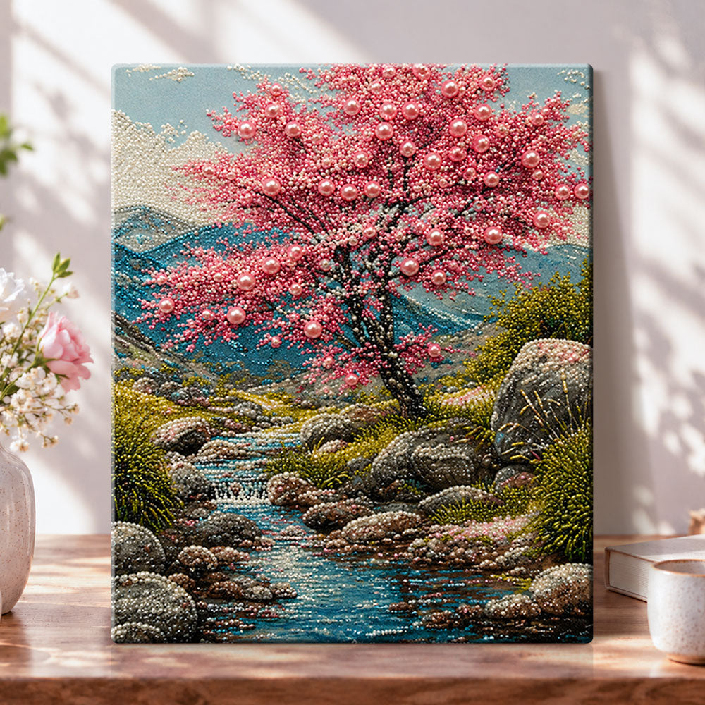 Pink pearl cherry blossom valley pearl diamond painting kit for beginners