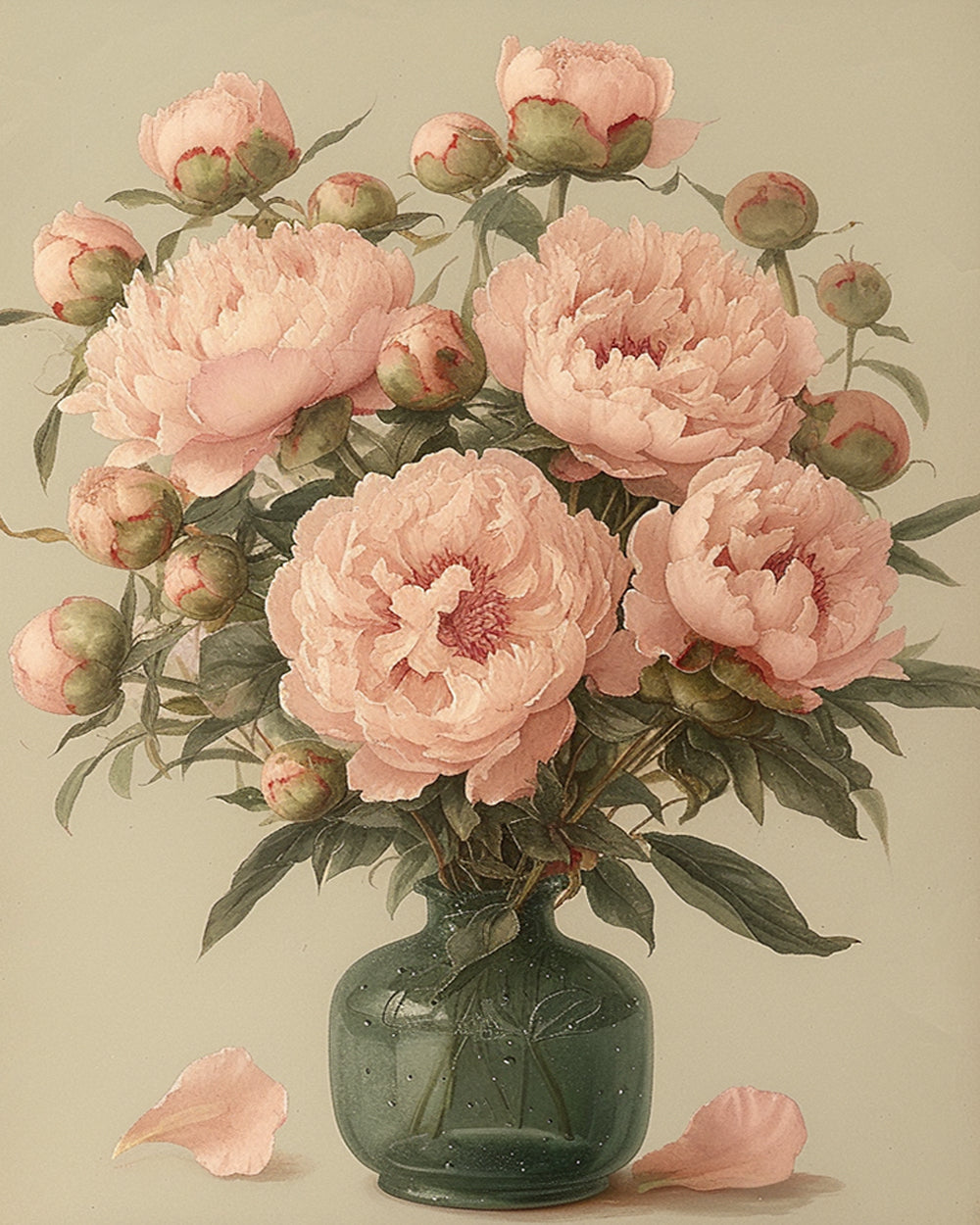 Pink peonies with buds in vintage vase cross stitch kit for beginners
