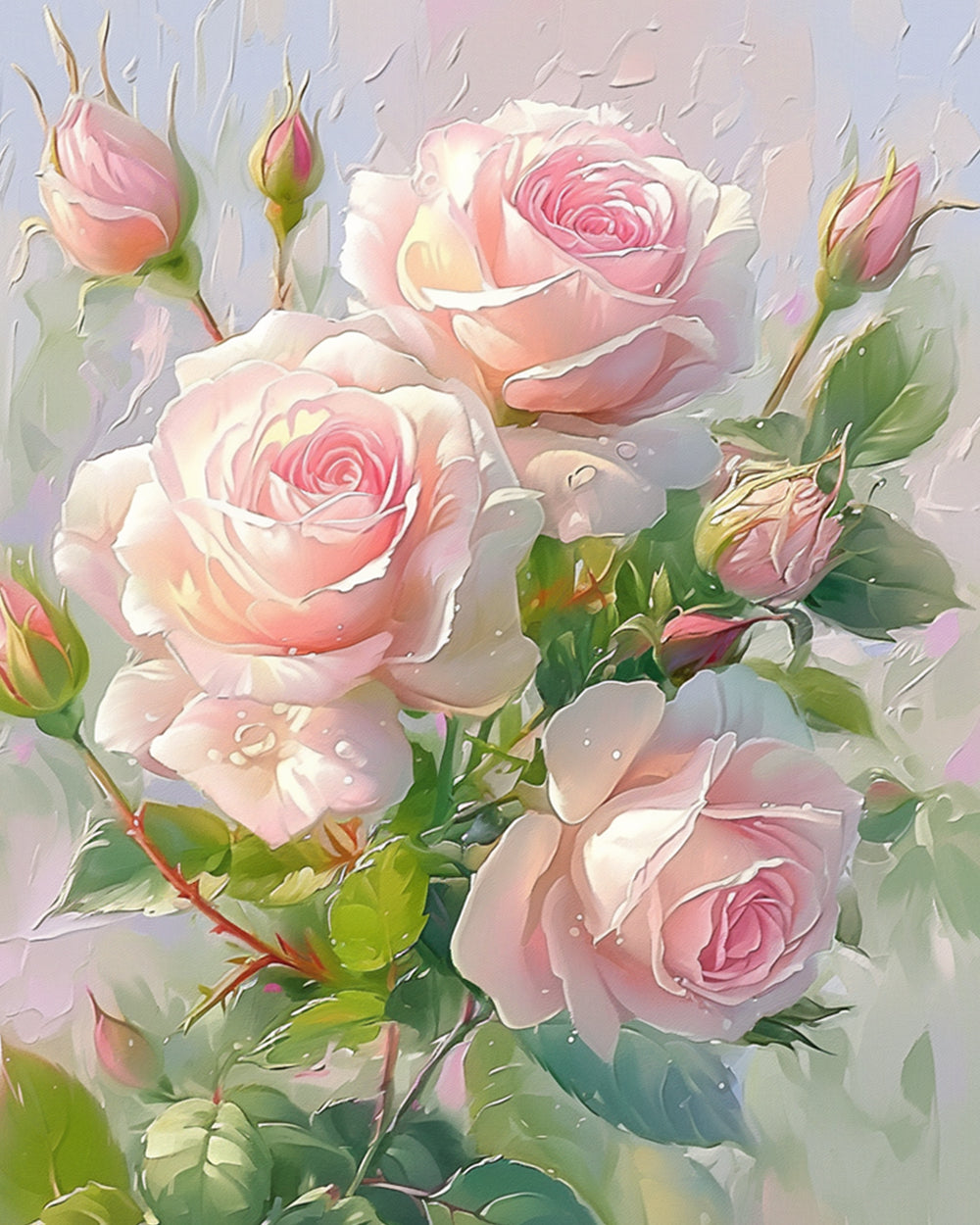 Pink roses with dew drops cross stitch kit for beginners