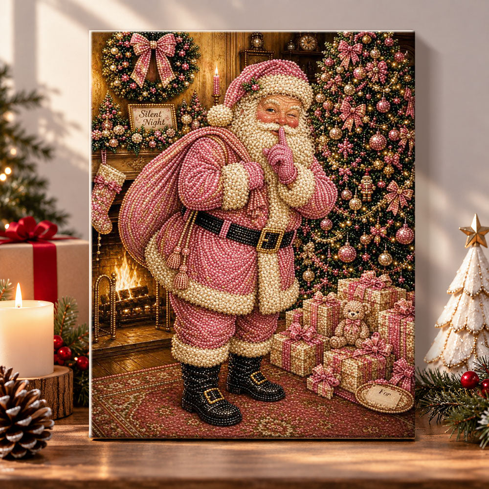 Pink santa silent night pearl diamond painting kit for beginners