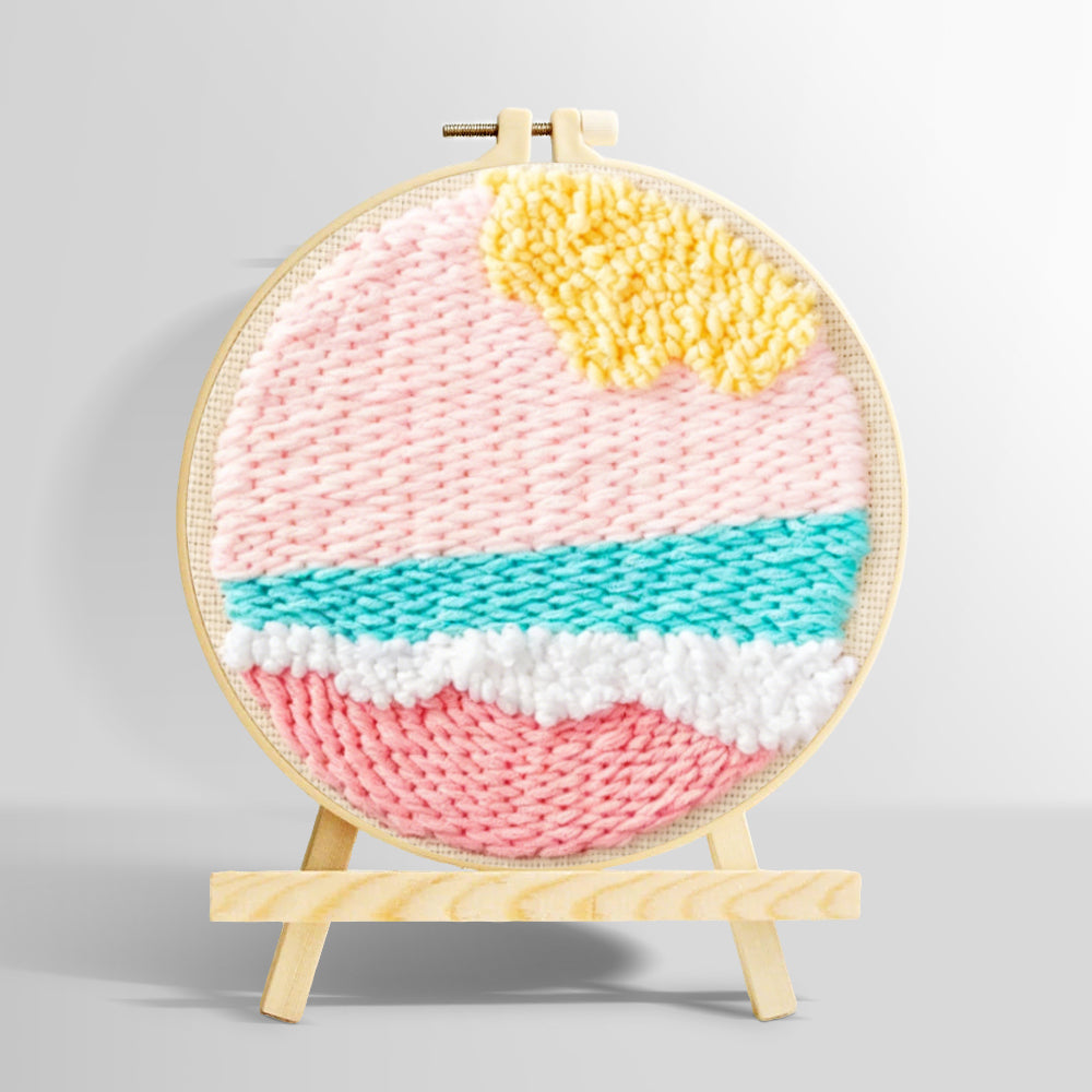 Pink toned sea waves punch needle kit for beginners