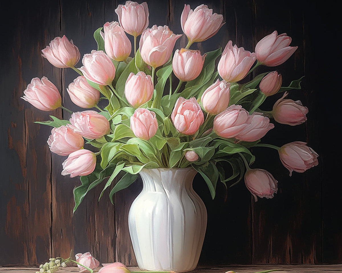 Pink tulip bouquet cross stitch kit for beginners