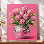 Pink tulips in disco vase pearl diamond painting kit for beginners