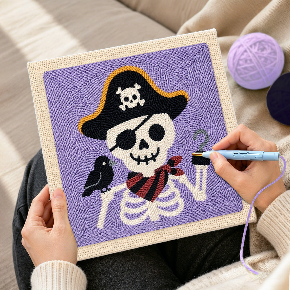 Creating handmade pirate skeleton punch needle artwork