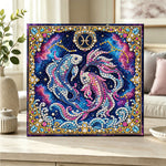 Finished pisces pearl diamond painting artwork displayed as home decor