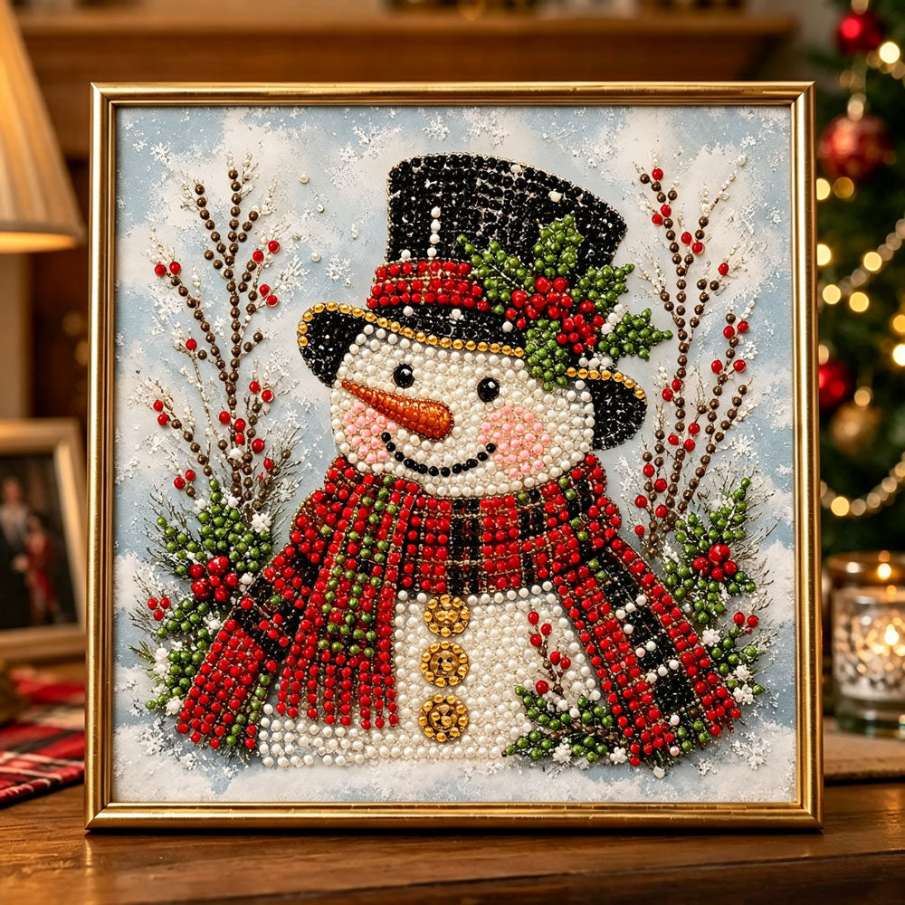 Plaid scarf snowman pearl diamond painting kit for beginners