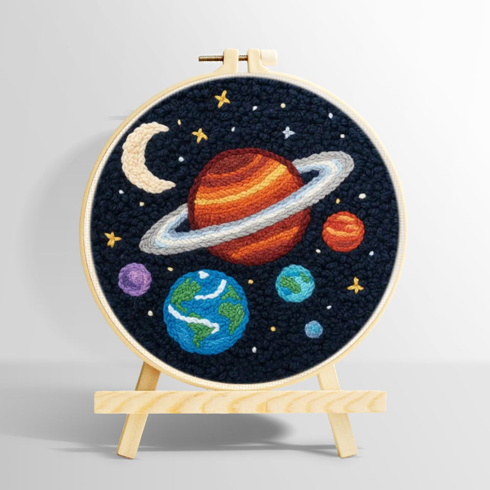 Planets and moon solar system punch needle kit for beginners