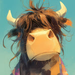 Playful cartoon highland cow portrait cross stitch kit for beginners