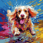 Playful dog in splash colors cross stitch kit for beginners