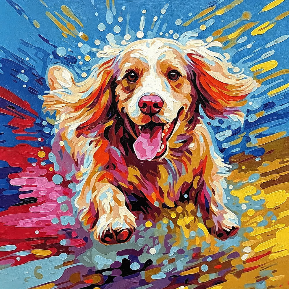 Playful dog in splash colors paint by numbers kit for beginners