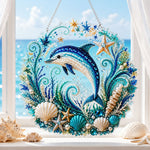Finished playful dolphin pearl diamond painting artwork displayed as home decor