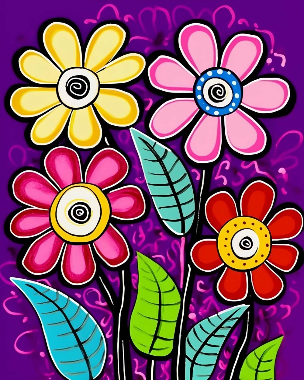 Playful floral art cross stitch kit for beginners