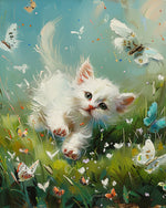 Playful kitten and butterflies cross stitch kit for beginners