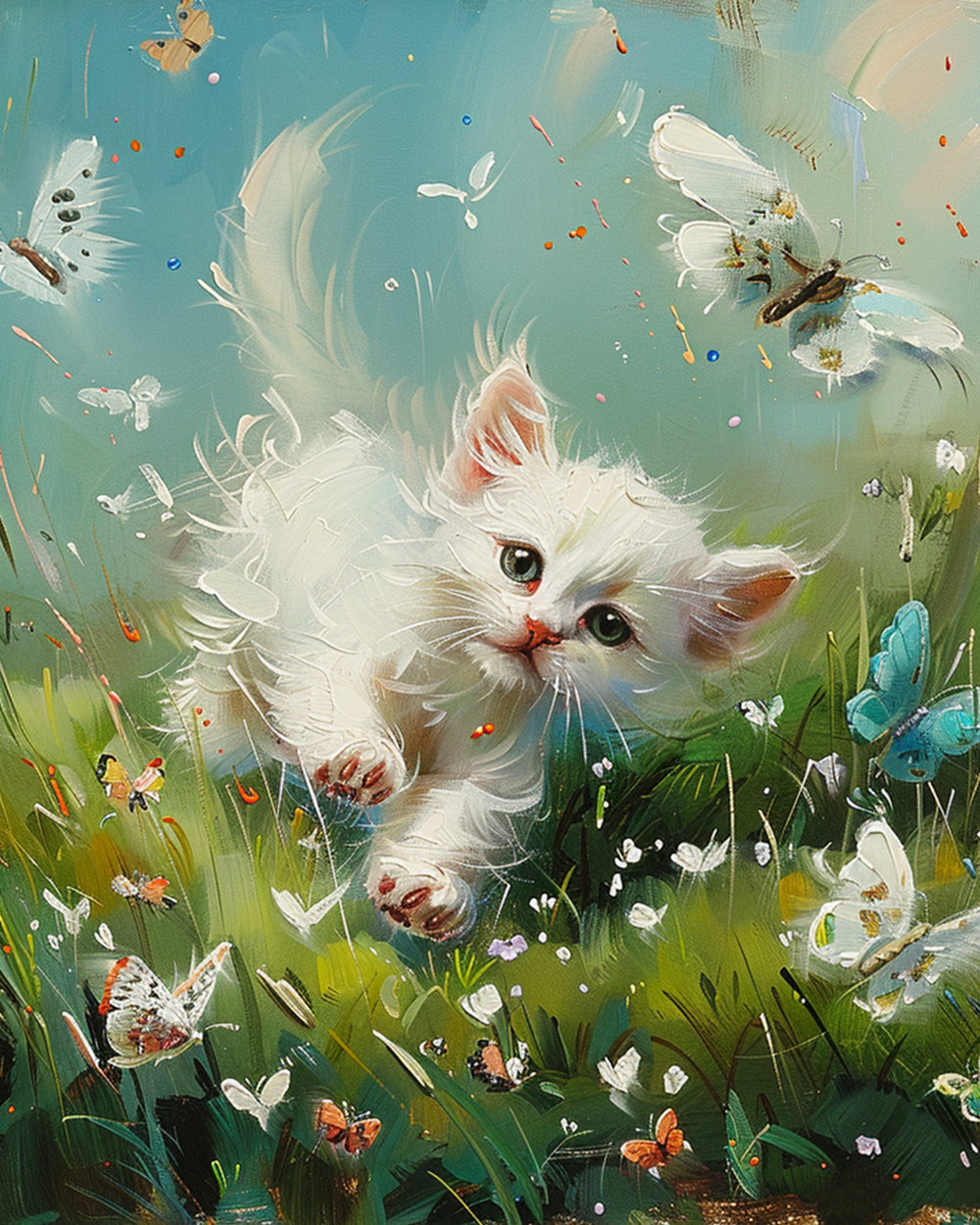 Playful kitten and butterflies cross stitch kit for beginners