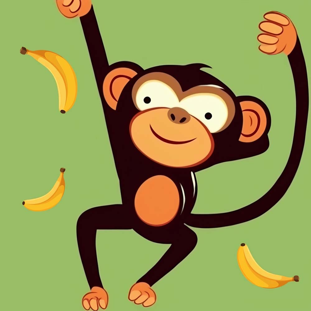 Playful monkey with bananas cross stitch kit for beginners