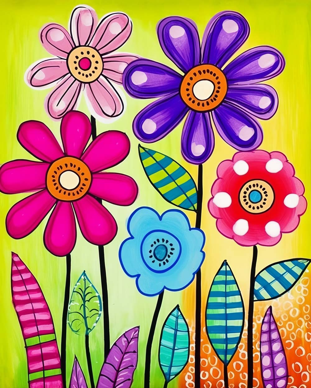 Playful multicolor flowers cross stitch kit for beginners