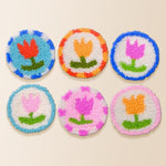 Playful retro tulips punch needle coaster kit finished handmade coasters