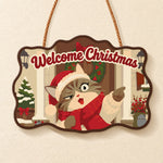 Pointing santa cat paint by numbers door hanger finished design
