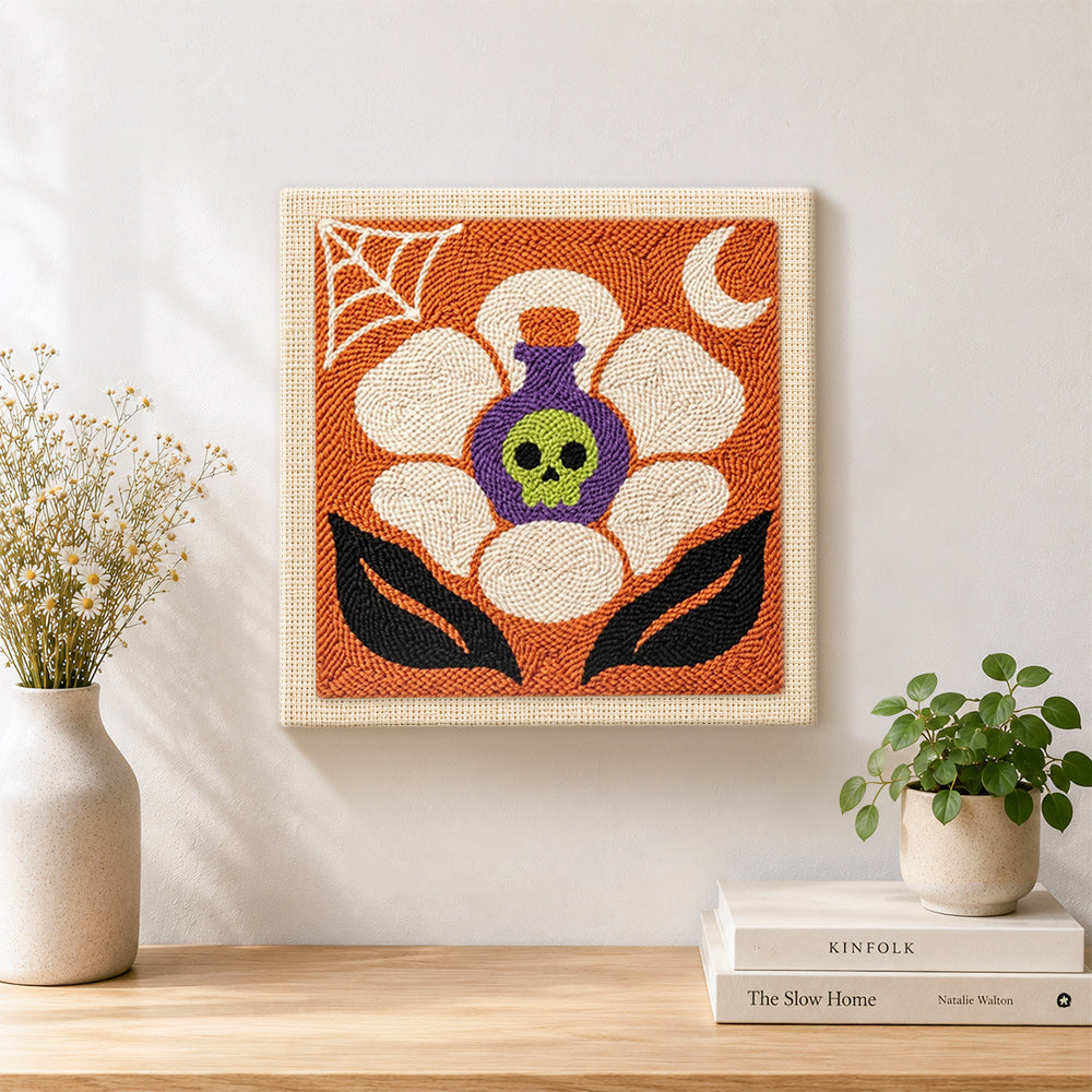 Finished poison skull blossom artwork displayed on a wall