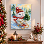 Finished polar bear sledding in snow pearl diamond painting artwork displayed as holiday home decor