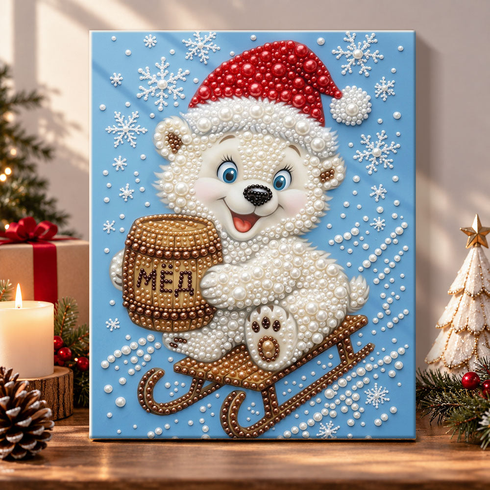 Polar bear with honey barrel pearl diamond painting kit for beginners
