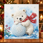 Polar bear with snowball pearl diamond painting kit for beginners