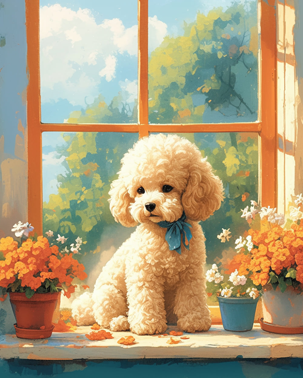 Poodle on sunny windowsill cross stitch kit for beginners