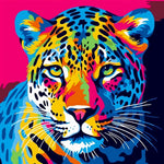 Pop‑art colorful leopard portrait cross stitch kit for beginners
