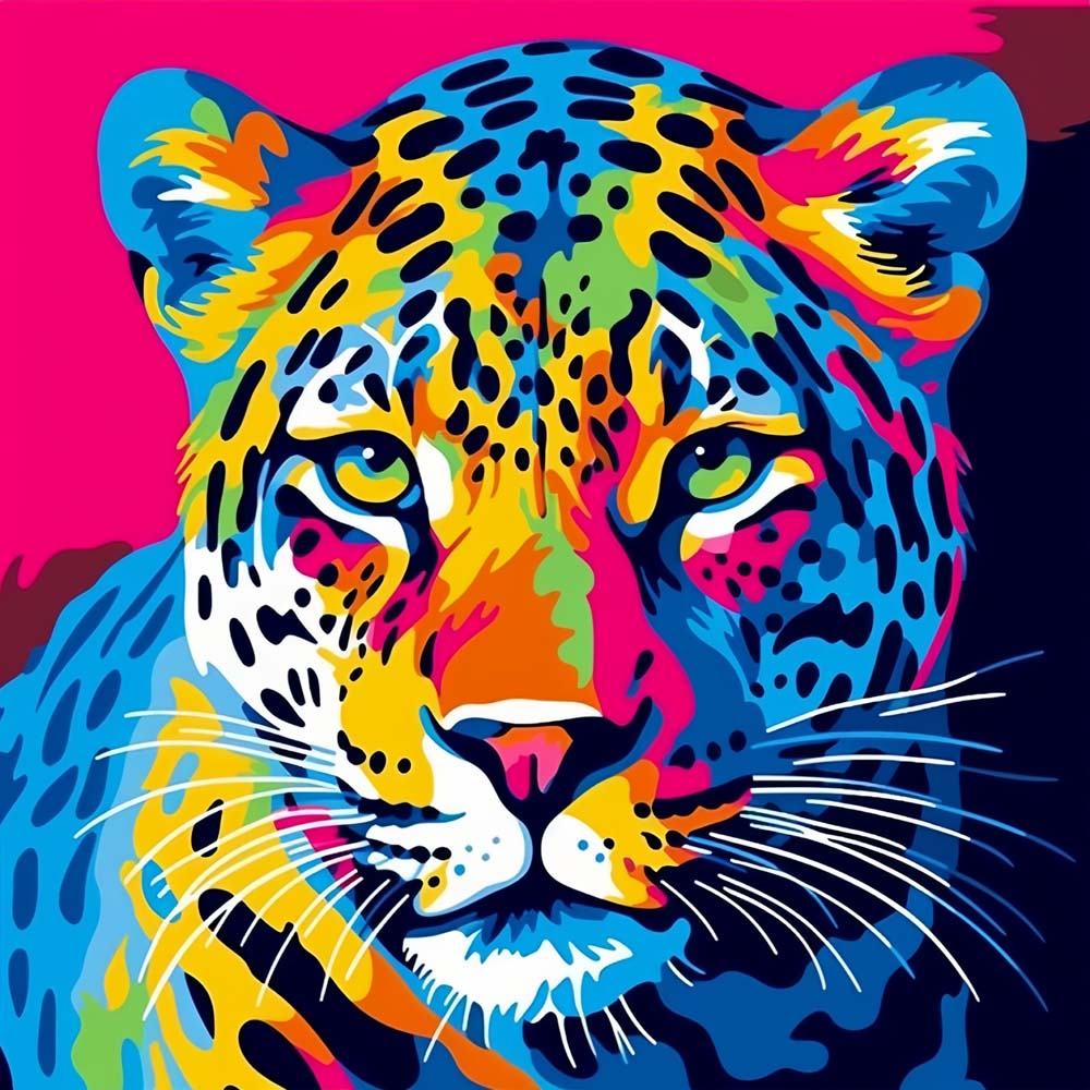 Pop‑art colorful leopard portrait cross stitch kit for beginners