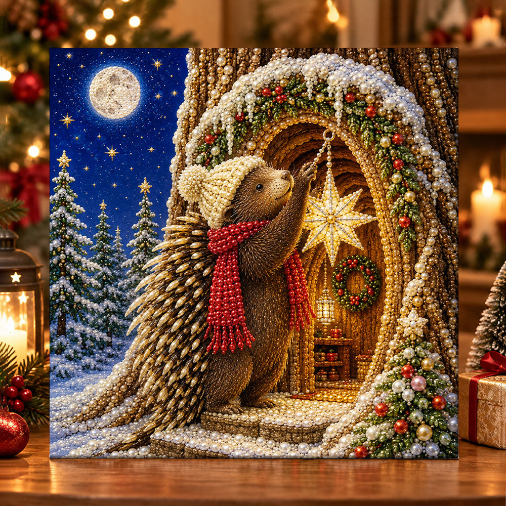 Porcupine hanging star ornament pearl diamond painting kit for beginners