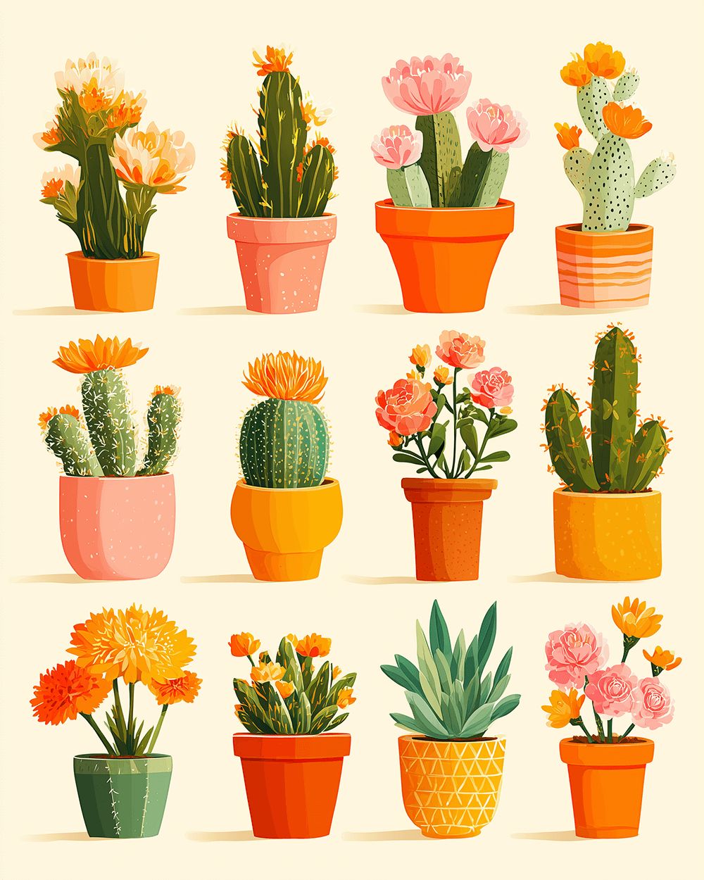 Potted cactus collection cross stitch kit for beginners