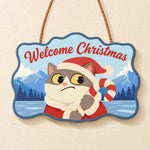 Pouty cat with candy cane paint by numbers door hanger finished design