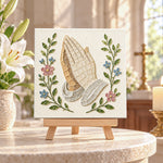 Praying hands sea glass art kit displayed as seasonal home decor