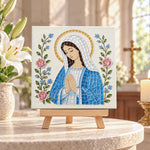 Praying virgin mary sea glass art kit displayed as seasonal home decor