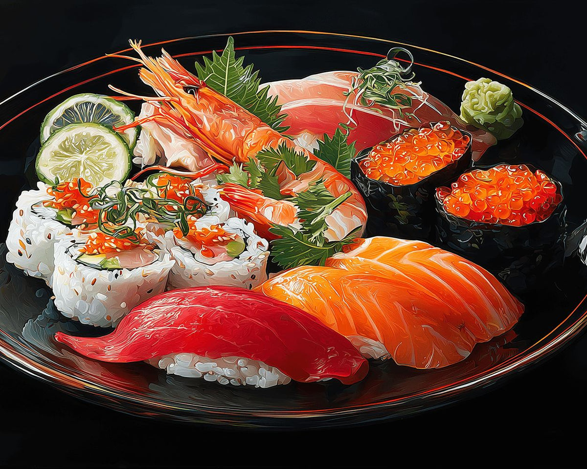 Premium sushi platter cross stitch kit for beginners