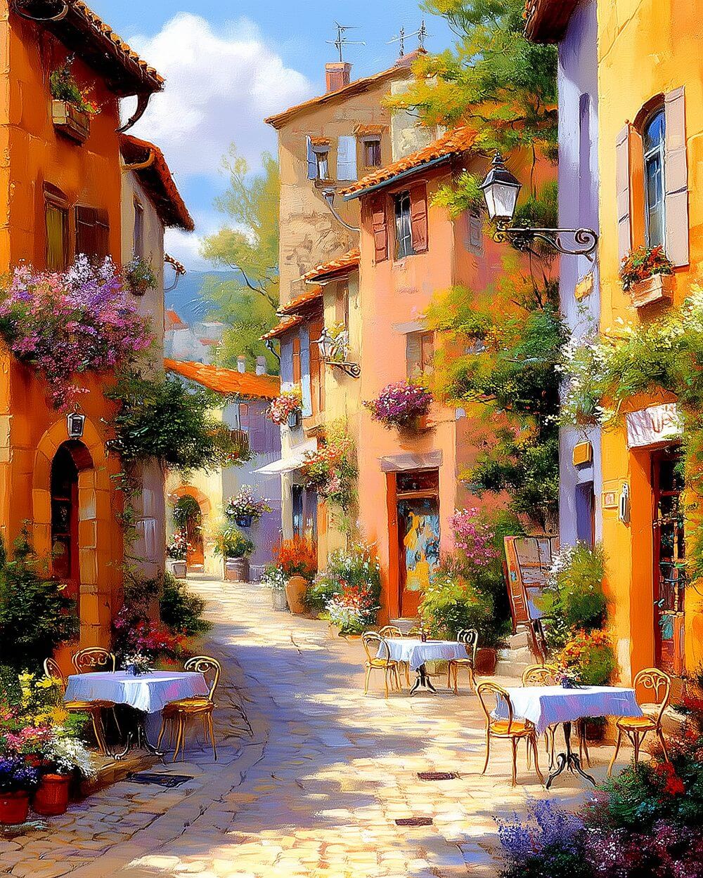 Provence street morning cross stitch kit for beginners