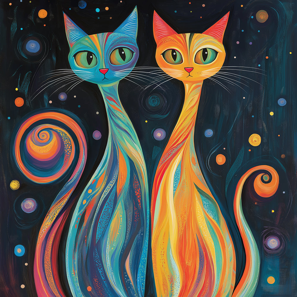 Psychedelic colourful cats cross stitch kit for beginners