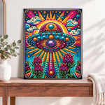 Finished psychedelic pearl ufo pearl diamond painting artwork displayed as home decor