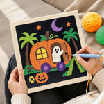 Creating handmade pumpkin camper ghost punch needle artwork
