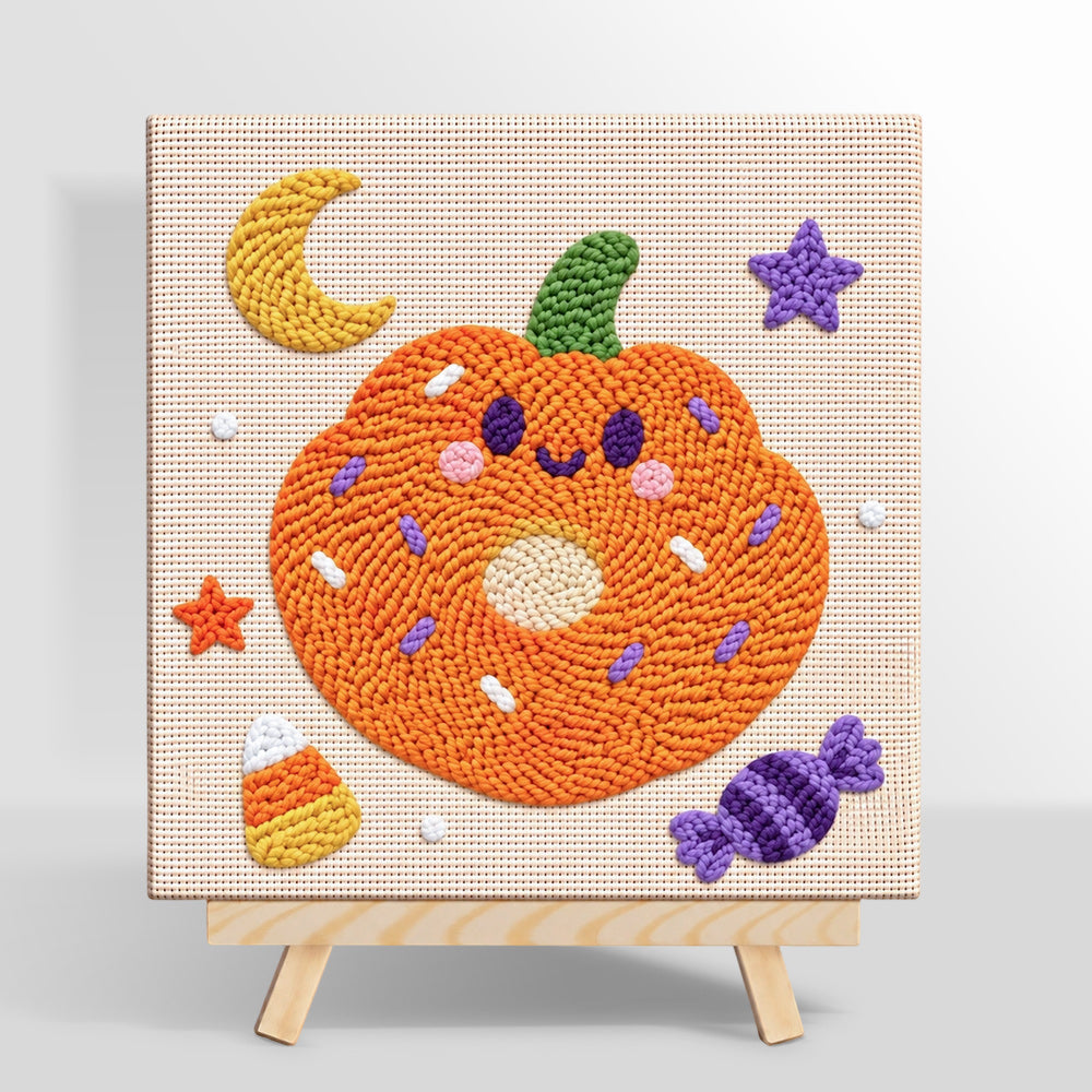Pumpkin donut treat punch needle kit for beginners