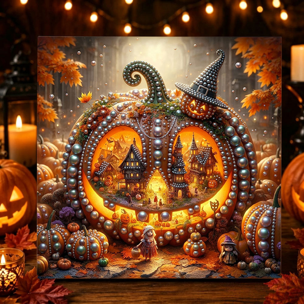Pumpkin fairyland scene pearl diamond painting kit for beginners