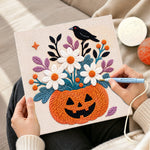 Creating handmade pumpkin floral crow punch needle artwork