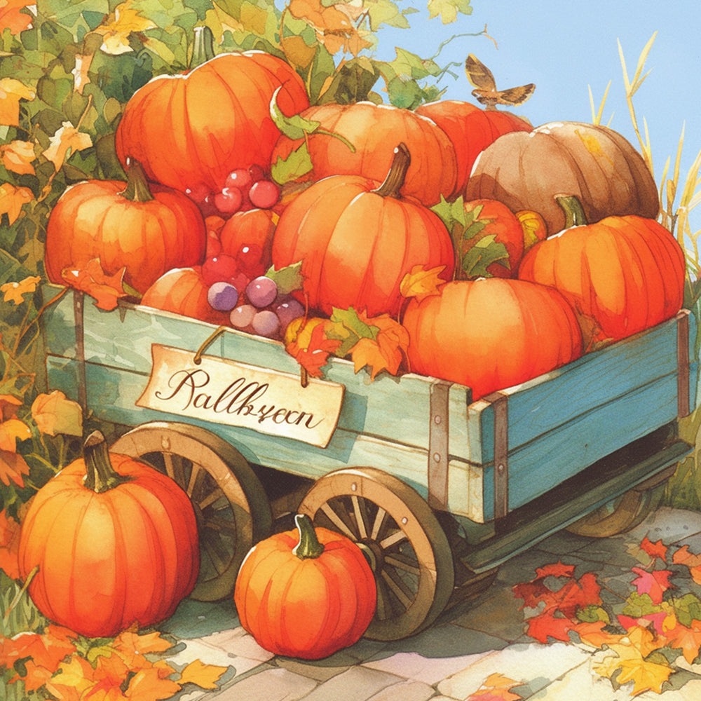 Pumpkin harvest wagon cross stitch kit for beginners