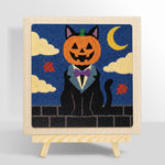 Pumpkin‑headed black cat punch needle kit for beginners