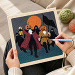 Creating handmade pumpkin heads parade punch needle artwork