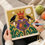 Creating handmade pumpkin king scarecrow punch needle artwork