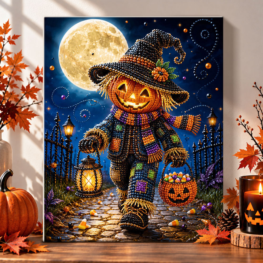 Pumpkin scarecrow trick‑or‑treat pearl diamond painting kit for beginners